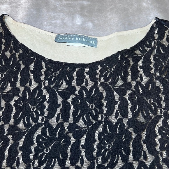 Jessica Holbrook Womens Size Medium Lace Overlay Top Black Sheer Party Date Chic - Picture 5 of 10